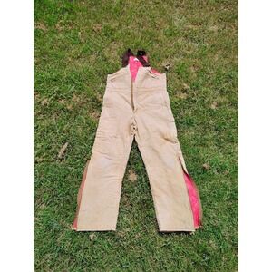 Vintage 70s‎ Wear Guard Bib Overalls Mens M Tan Red Canvas Quilt Lined Talon Zip